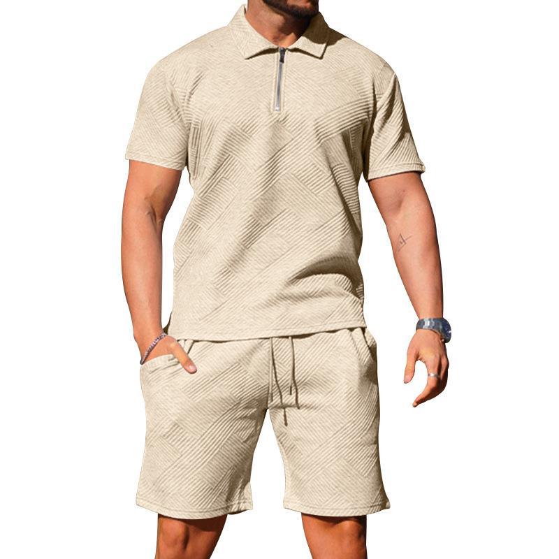 Men's Textured Polo Shirt & Shorts Set