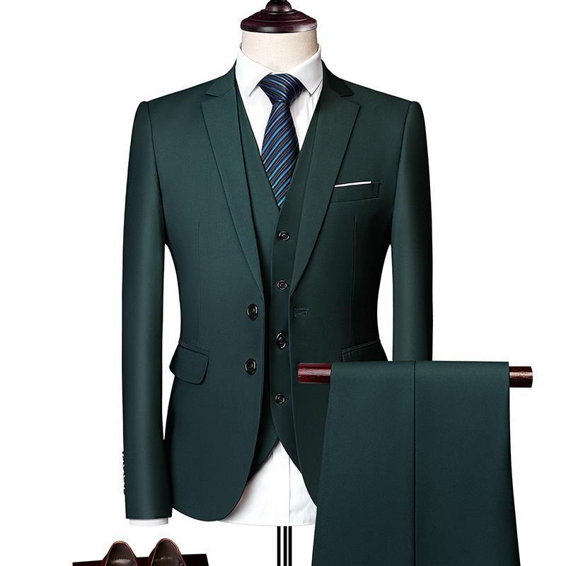 Men's Slim Fit Three-Piece Suit – 13 Colors, Extended Sizes