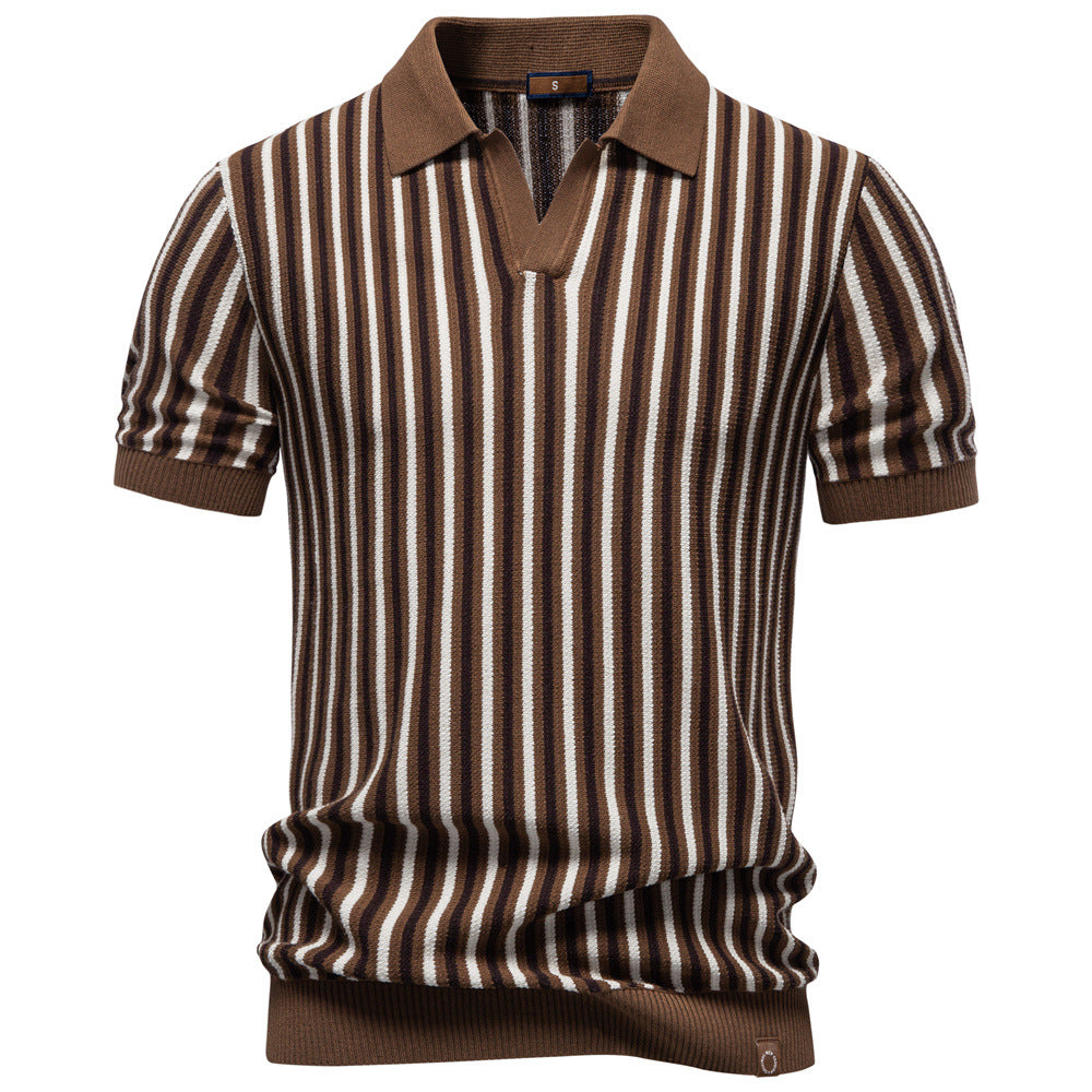 Men's Striped Notched Collar Polo – Viscose Blend
