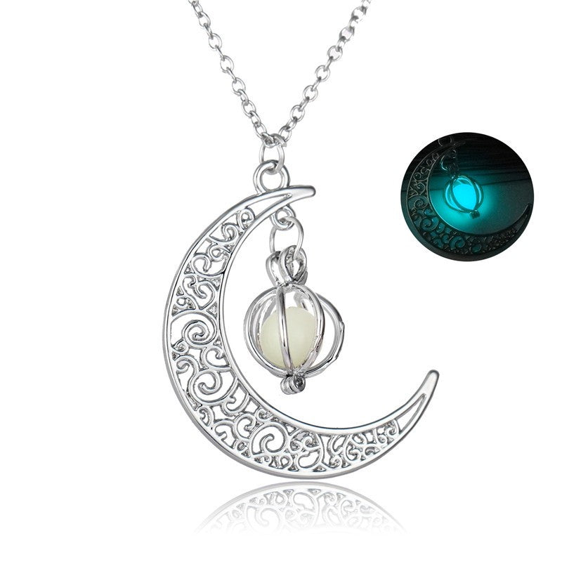 Glowing Moon Stone Necklace - Luminous Healing Crystal Pendant
