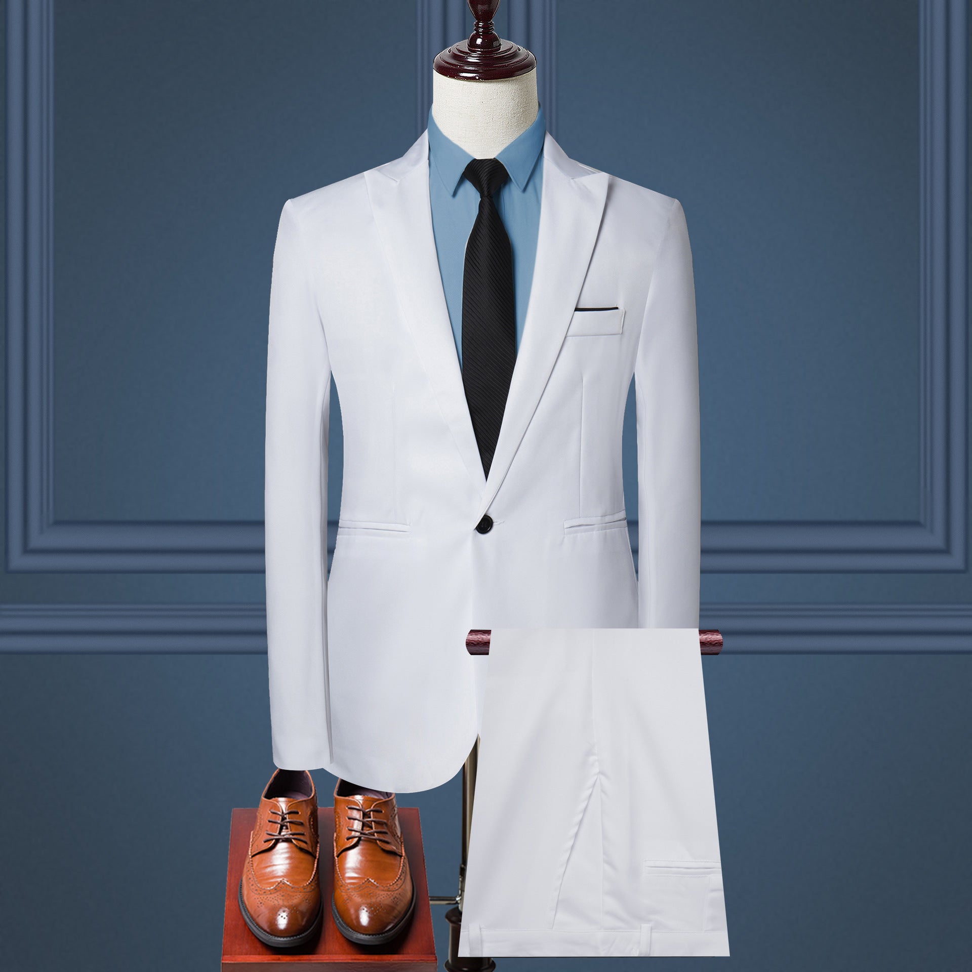 Men's Korean-Style Business Casual Suit – One-Button, 8 Colors White XXXL
