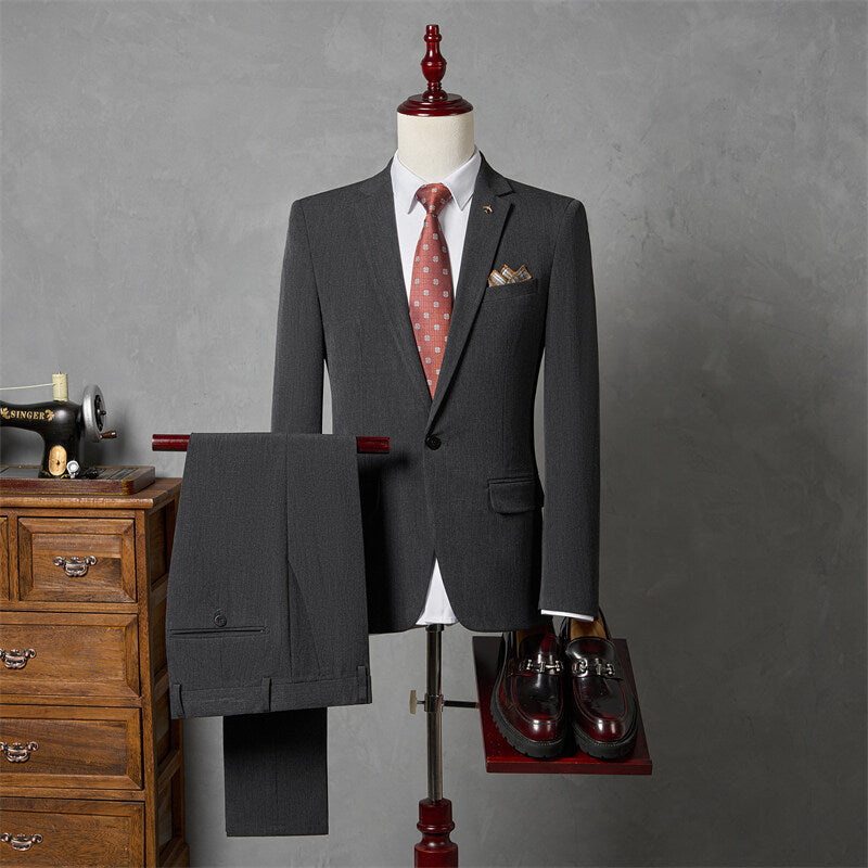 Men's Slim Fit Three-Piece Suit – Wrinkle-Resistant Poly Blend Dark Gray Suit + Trousers 2XL