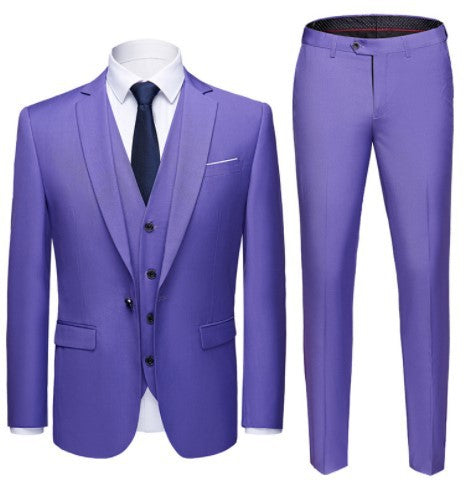 Men's Business Casual Three-Piece Suit – 24 Colors, Spring/Autumn Light purple 180-XL