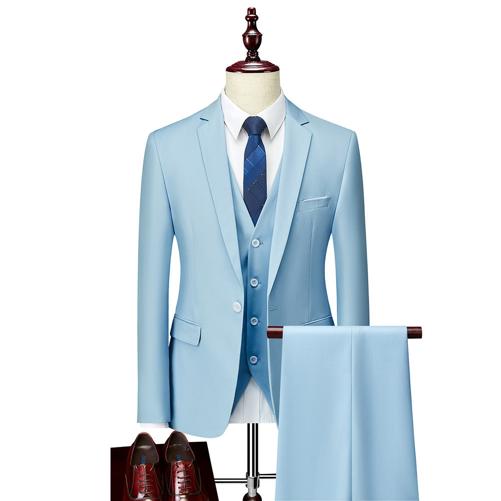 Men's Formal Three-Piece Suit – 20 Colors, Four-Season Sky Blue 190-3XL