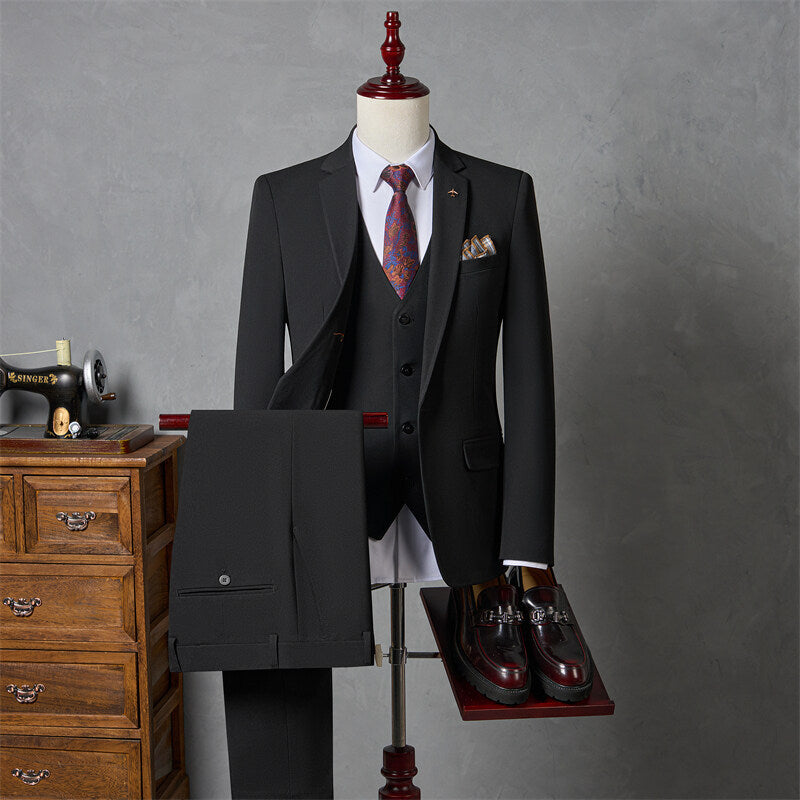 Men's Slim Fit Three-Piece Suit – Wrinkle-Resistant Poly Blend