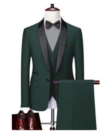 Men's Slim Fit Three-Piece Casual Suit – One-Button, 13 Colors Army green US Size L Asian XXXL