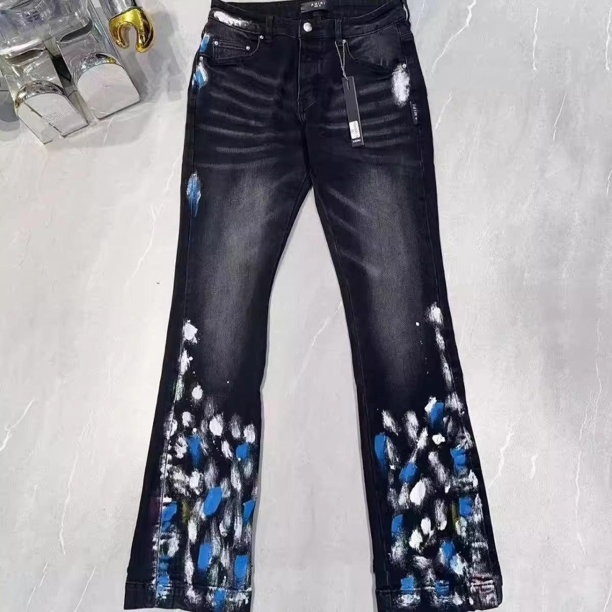 Men's PU Leather Denim Pants | Embroidered Slim Fit SW-K07 S 28