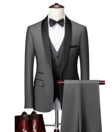 Men's Slim Fit Three-Piece Casual Suit – One-Button, 13 Colors Dark gray US Size L Asian XXXL