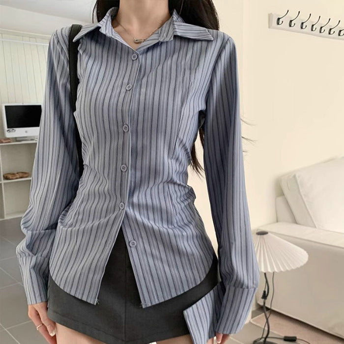 Women's Chenille Striped Polo Blouse