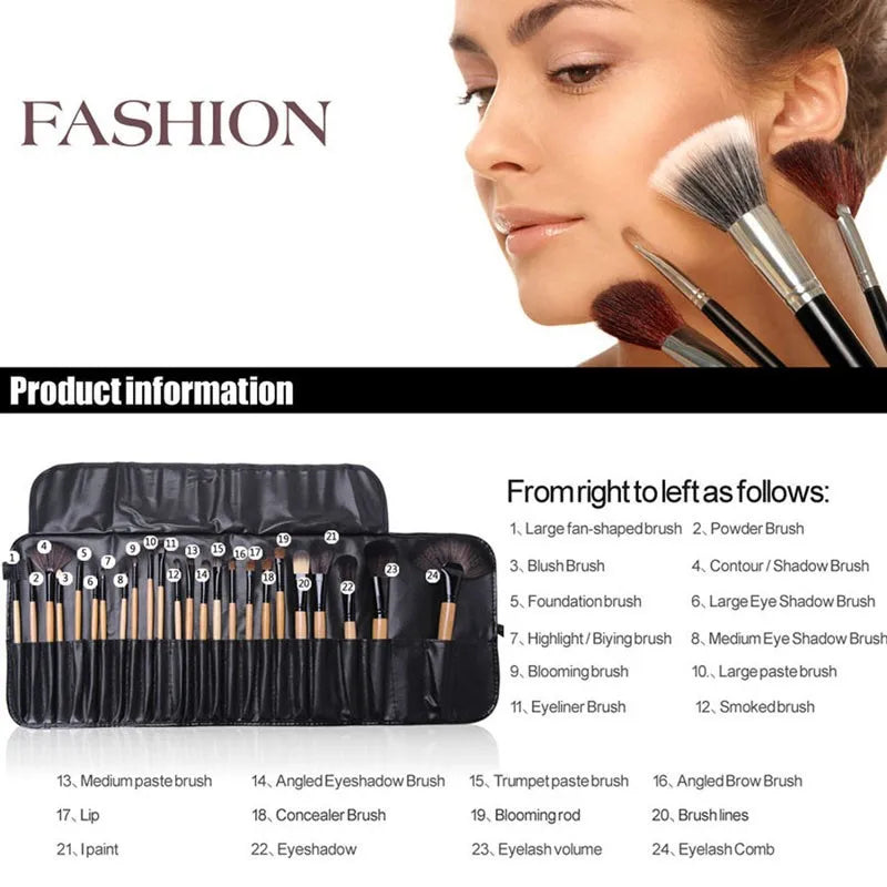 24-Piece Professional Makeup Brush Set - Complete Cosmetic Brush Collection