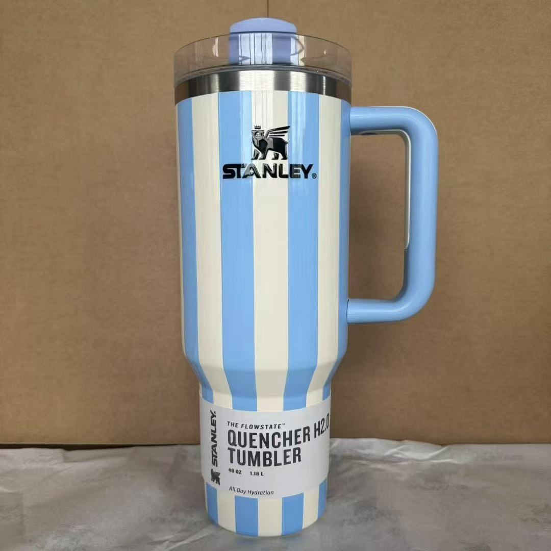 Stanley 40oz Insulated Tumbler with Straw | Fredlox Direct Striped blue 40oz(1180ml)