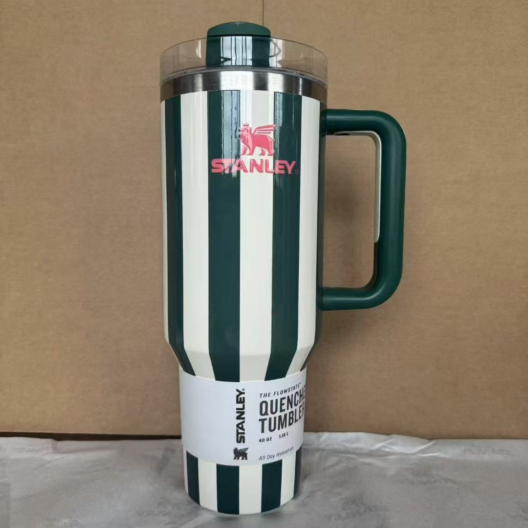 Stanley 40oz Insulated Tumbler with Straw | Fredlox Direct Striped green 40oz(1180ml)
