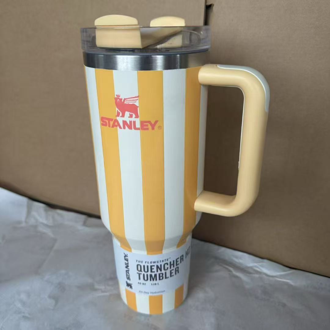 Stanley 40oz Insulated Tumbler with Straw | Fredlox Direct Striped yellow 40oz(1180ml)