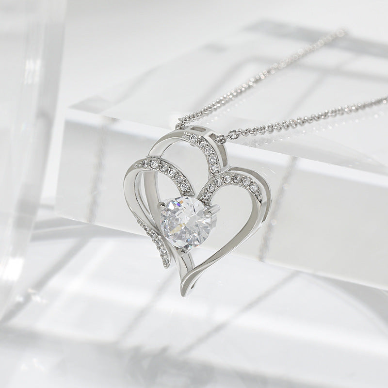 Double Love Heart Necklace - Zircon Rhinestone Clavicle Chain