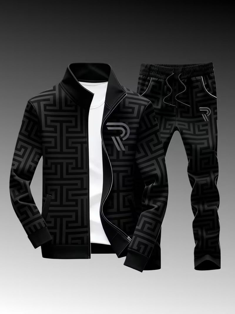 Men's Printed Zipper Jacket and Trousers Set YT6128104403 3XL
