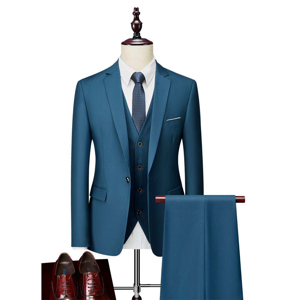 Men's Business Casual Three-Piece Suit – 24 Colors, Spring/Autumn Lake Blue 185-XXL