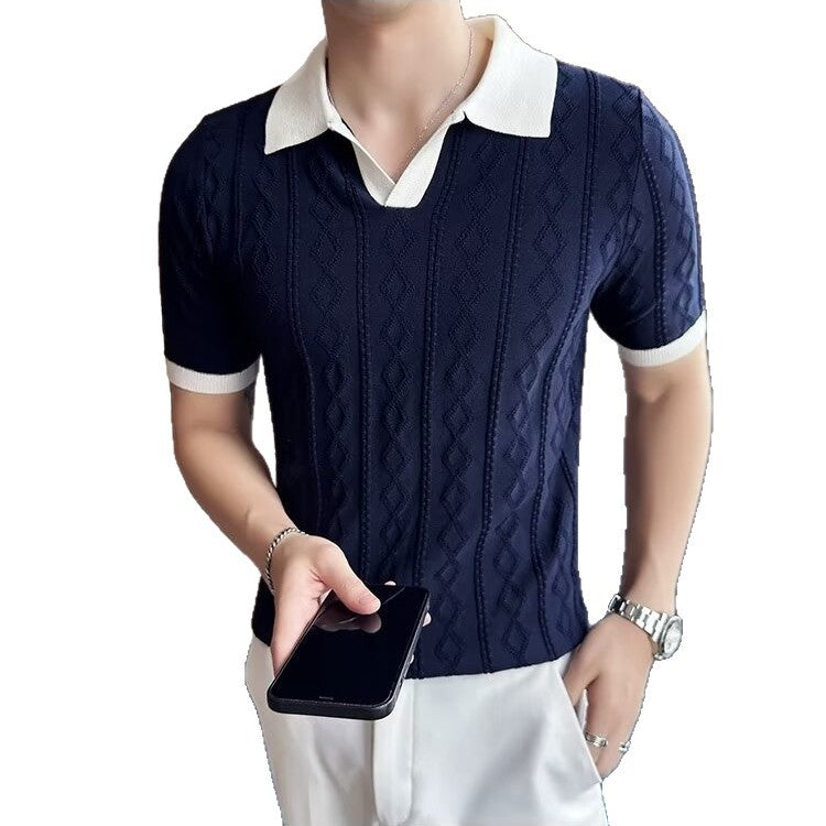 Men's Jacquard Lapel Polo | Contrast Color Slim Fit