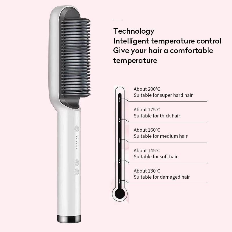 2-in-1 Hair Straightener & Curling Brush - Negative Ion Hot Comb