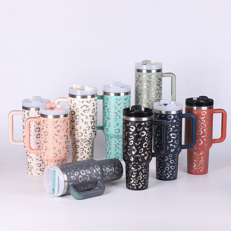 40 Oz Insulated Tumbler with Handle and Straw - Stainless Steel Travel Mug
