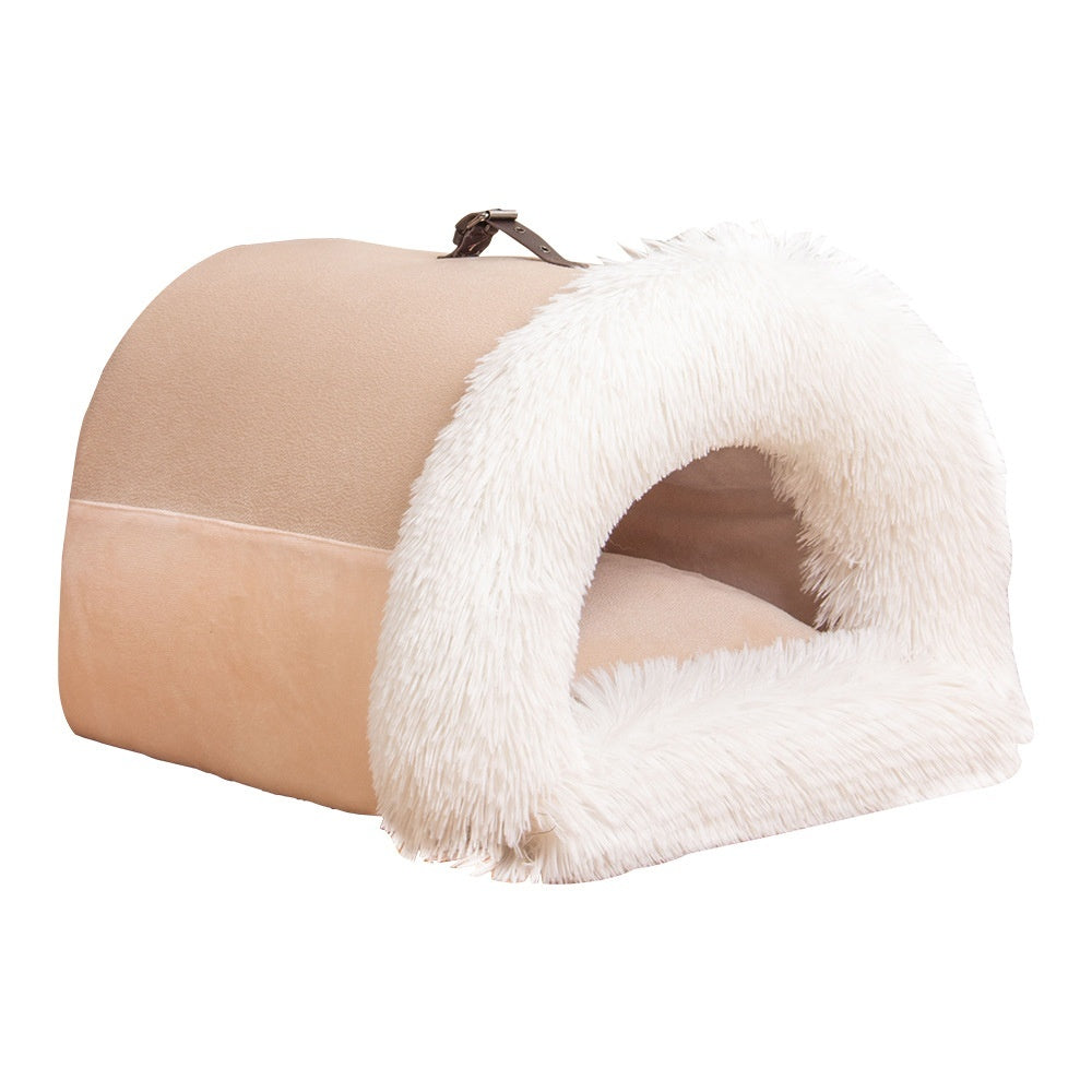 Portable Warm Pet Nest - Long Fur Winter Bed for Dogs & Cats