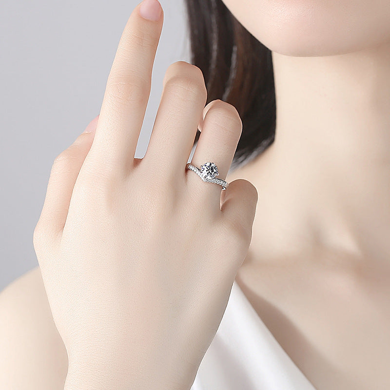S925 Sterling Silver Simulated Moissanite Crown Ring