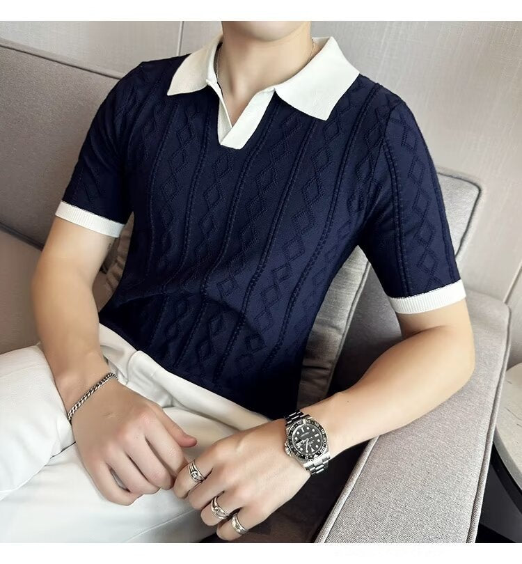 Men's Jacquard Lapel Polo | Contrast Color Slim Fit