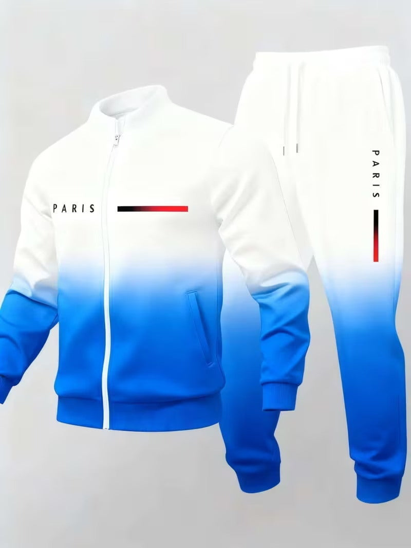 Men's Printed Zipper Jacket and Trousers Set YT6129170444 2XL