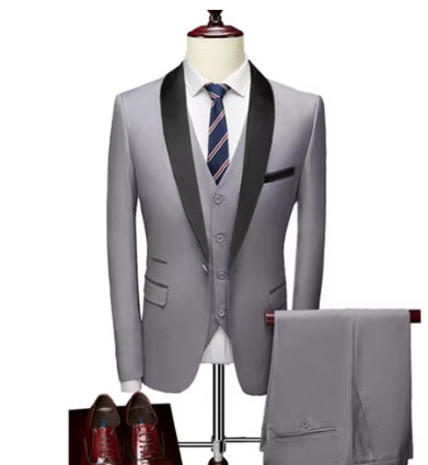 Men's Slim Fit Three-Piece Casual Suit – One-Button, 13 Colors Light gray US Size XS Asian L