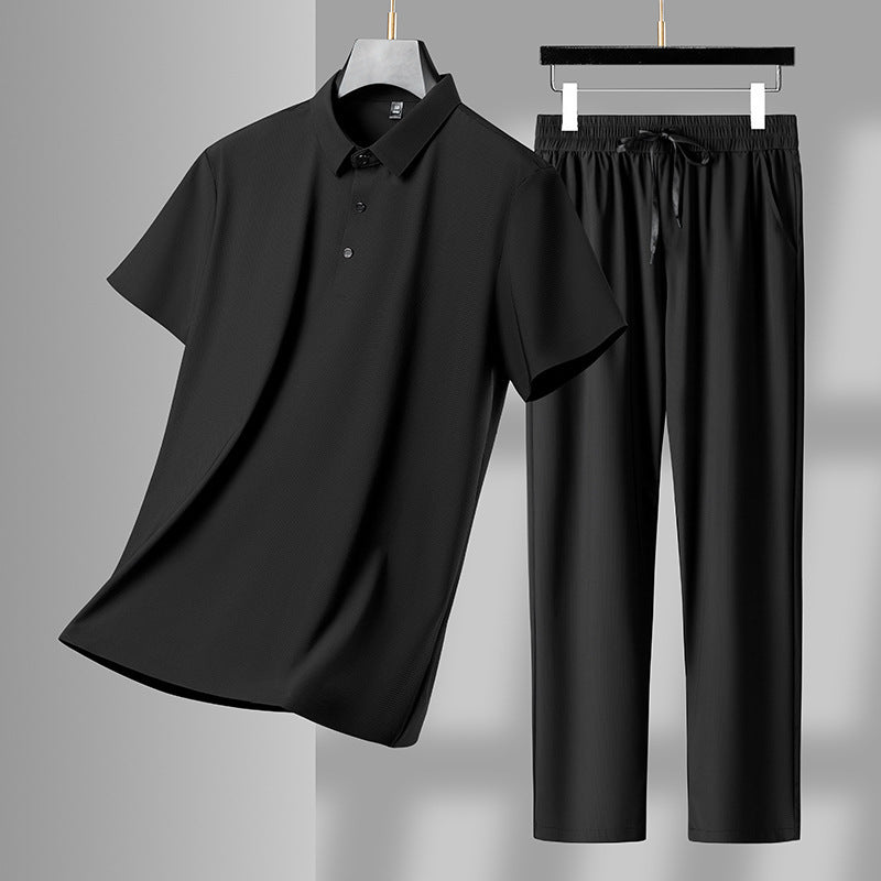 Men's Ice Silk Polo & Trousers Set – Stretch Comfort