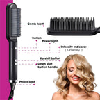 2-in-1 Hair Straightener & Curling Brush - Negative Ion Hot Comb
