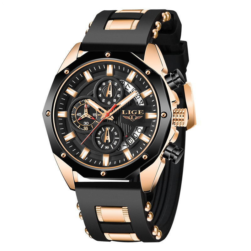 Men's Sport Watch - Waterproof Quartz Chronograph Silicone
