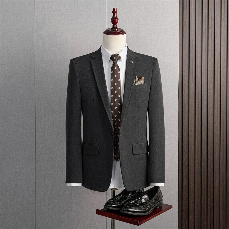 Men's Slim Fit Three-Piece Suit – Wrinkle-Resistant Poly Blend Dark Gray Single Suit 3XL