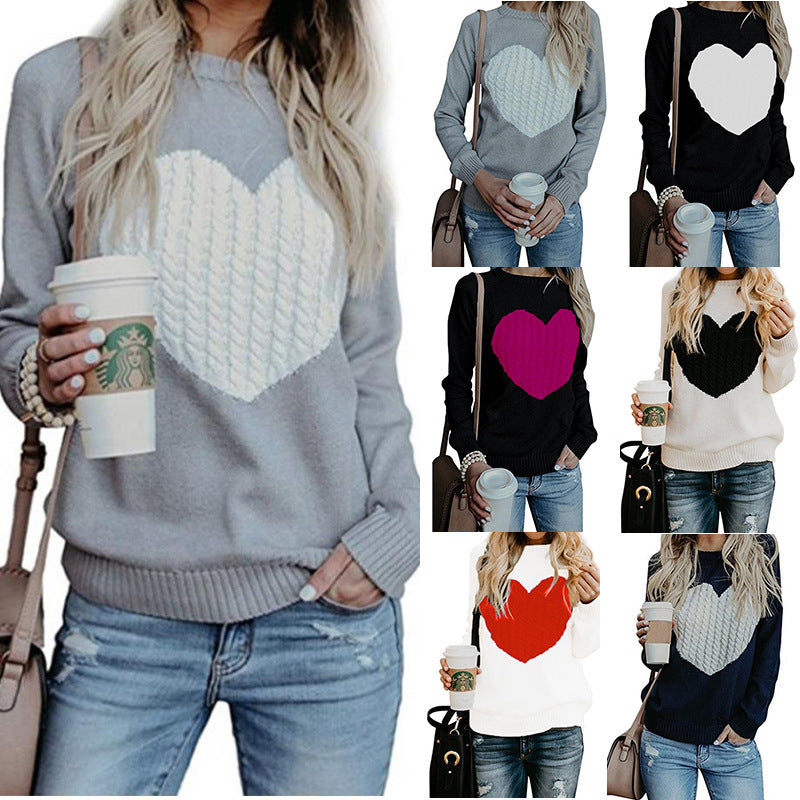 Women's Love Print Pullover Sweater