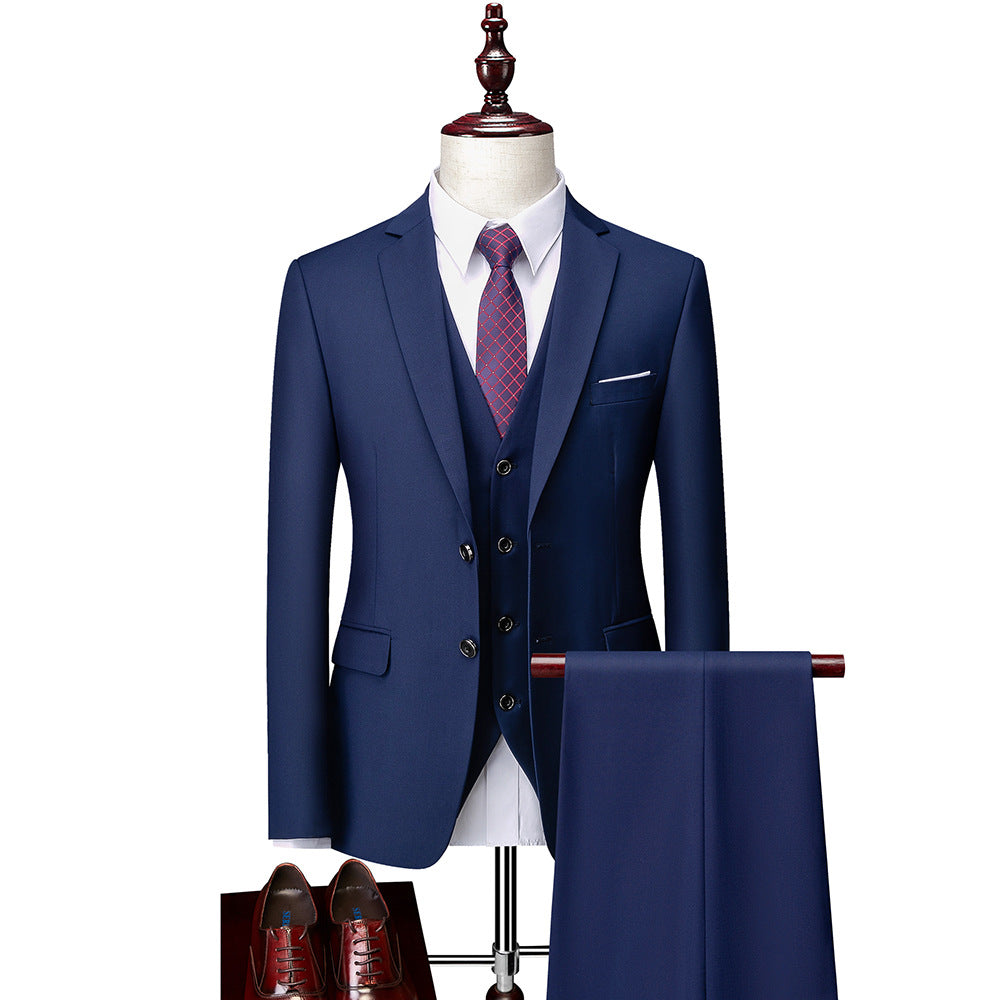 Men's Slim Fit Three-Piece Suit – 13 Colors, Extended Sizes Navy blue US Size XXS Asian M