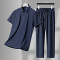 Men's Ice Silk Polo & Trousers Set – Stretch Comfort Navy Blue 165 M