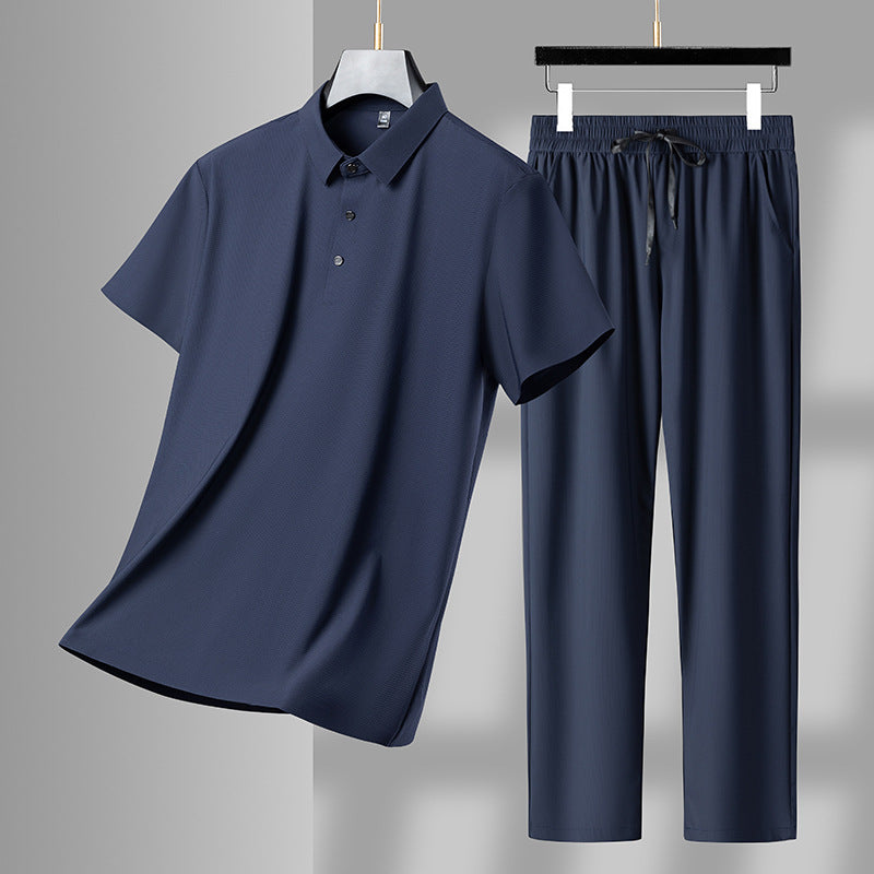 Men's Ice Silk Polo & Trousers Set – Stretch Comfort