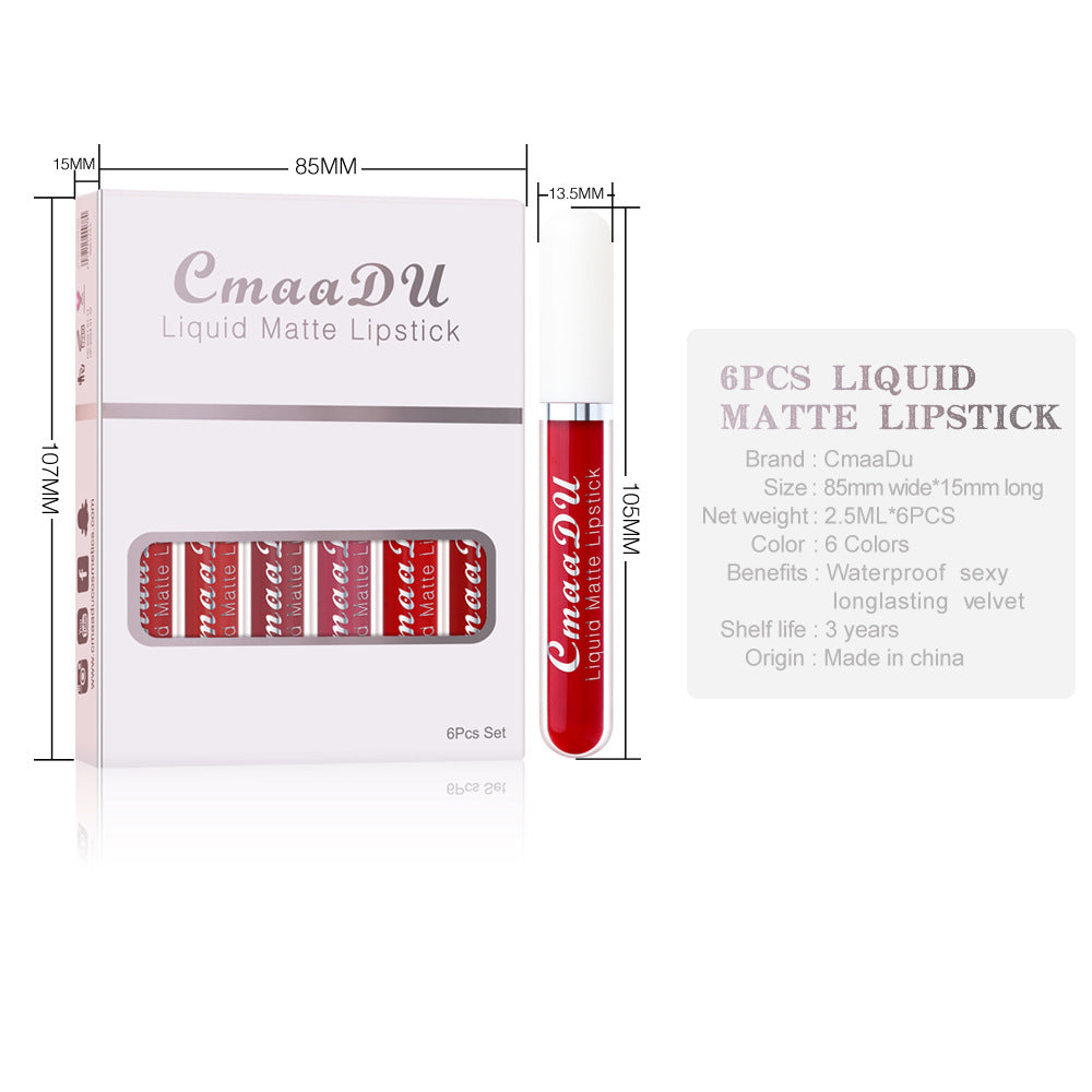 6-Piece Matte Lipstick Set - Long-Lasting Waterproof Lip Gloss Collection
