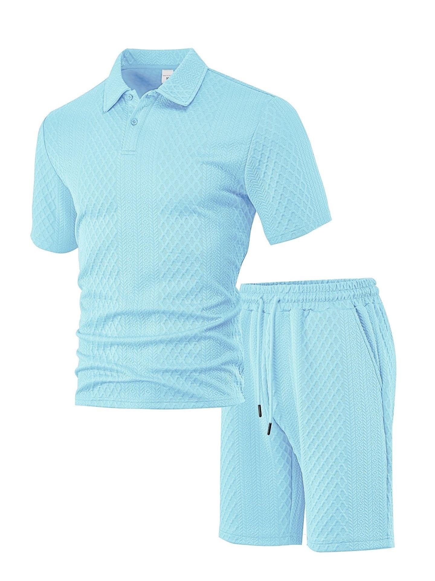 Men's Jacquard Polo Shorts Set Light blue XXL