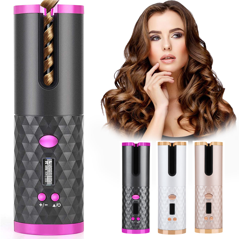 Rechargeable Automatic Hair Curler - Rotating Ceramic Curling Iron with LCD