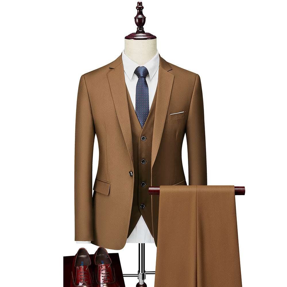 Men's Formal Three-Piece Suit – 20 Colors, Four-Season Khaki 185-XXL
