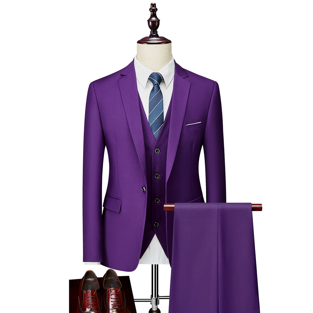 Men's Business Casual Three-Piece Suit – 24 Colors, Spring/Autumn Purple 175-L