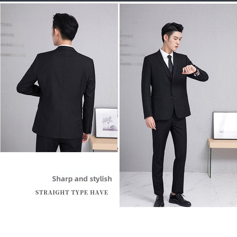 Men's Korean-Style Slim Fit Three-Piece Suit – Acetate Blend
