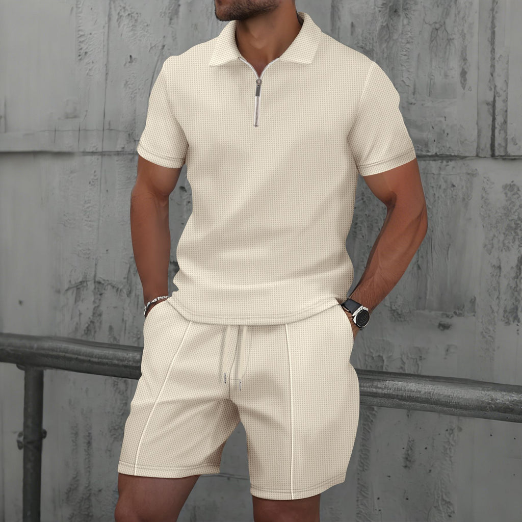 Mens Waffle Lapel T-Shirt and Shorts