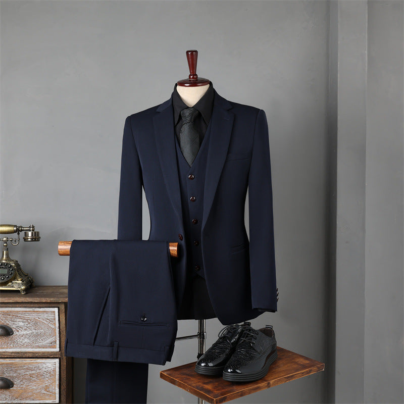 Men's Slim Fit Business Suit Set – Viscose Blend Navy Blue One-Button Suit Vest Trousers 52 XL 175 96A