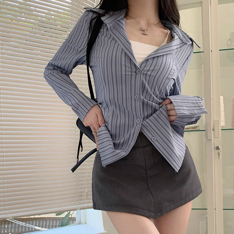 Women's Chenille Striped Polo Blouse