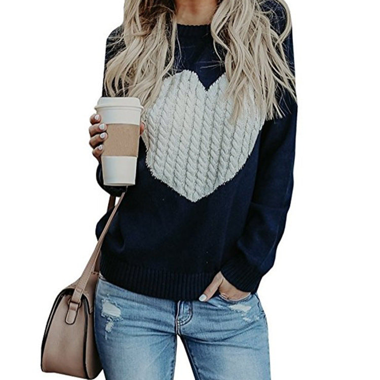 Women's Love Print Pullover Sweater