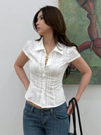 Women's Pleated Short-Sleeve Blouse