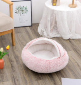 2-in-1 Round Plush Pet Bed - Warm Winter House for Dogs & Cats