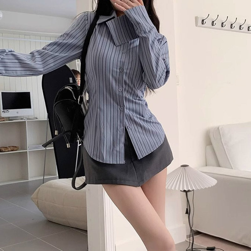 Women's Chenille Striped Polo Blouse