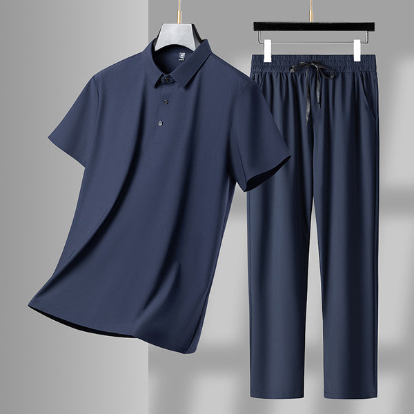 Men's Ice Silk Polo & Trousers Set – Stretch Comfort